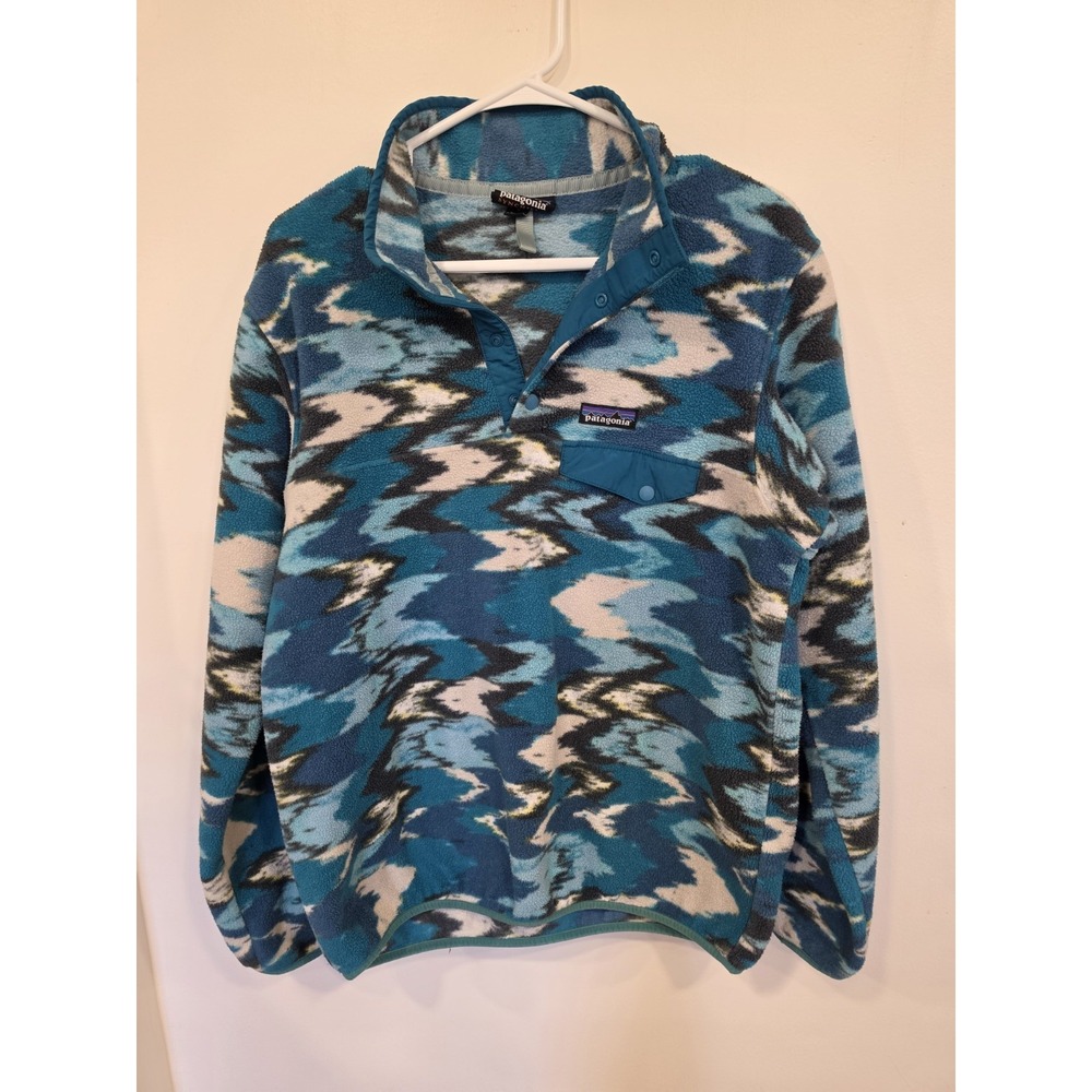 Patagonia Synchilla Snap-T Pullover Women Medium Fleece Trout Tales Elwha Blue